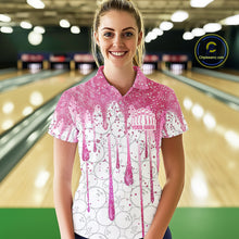 Load image into Gallery viewer, 3D Pink Glitter Pink Ribbon Pattern Custom Breast Cancer Bowling Polo Shirts For Women IPHW7051