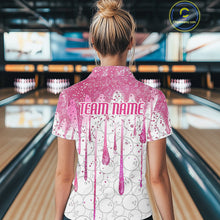 Load image into Gallery viewer, 3D Pink Glitter Pink Ribbon Pattern Custom Breast Cancer Bowling Polo Shirts For Women IPHW7051