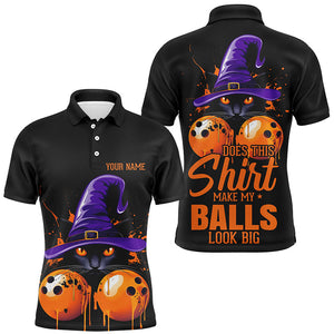 Halloween Black Cat Custom Funny Bowling Shirts For Men "This Shirt Make My Balls Look Big" IPHW7605