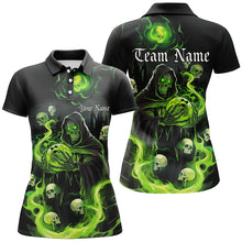 Load image into Gallery viewer, Black And Green Flame Grim Reaper Custom Halloween Ladies Bowling Shirts, Bowlers Outfits IPHW7611