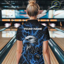 Load image into Gallery viewer, Custom Mid Blue Lightning Flame Eagle Women Bowling Shirt, Patriotic US Team Shirt IPHW10173