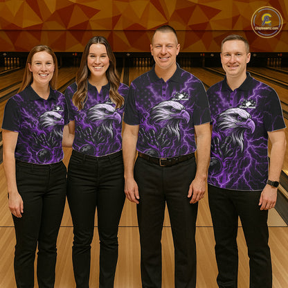 Custom Purple Lightning Flame Eagle Men Bowling Shirt, Patriotic US Team Shirt IPHW10175