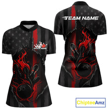Load image into Gallery viewer, Custom Red Thin Line American Flag Patriotic Flame Bowling Team Women Quarter-Zip Shirts IPHW10179