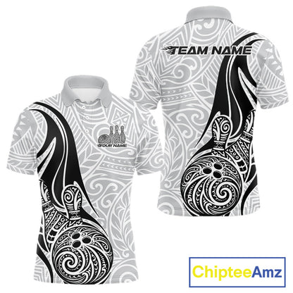 Custom Polynesian Tribal Bowling Men Polo Shirt, Maori Style Bowling Shirt IPHW10336