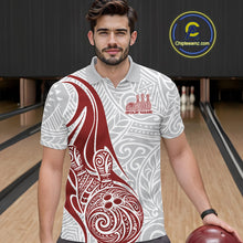 Load image into Gallery viewer, Custom Red Polynesian Tribal Bowling Men Polo Shirt, Maori Style Bowling Shirt IPHW10337