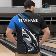 Load image into Gallery viewer, Custom Black And Blue Shark Bowling Jerseys, Bowling Team Uniform Shark Men Quarter-Zip Shirts IPHW9000