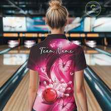 Load image into Gallery viewer, Custom Pink Butterfly Bowling Women Polo Shirts, Team Tournament Bowlers Outfit IPHW11112