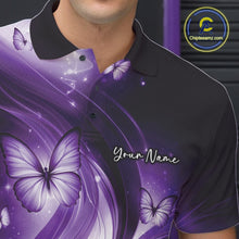 Load image into Gallery viewer, Custom Purple Butterfly Bowling Men Polo Shirts, Team Tournament Bowlers Outfit IPHW11114
