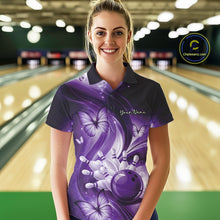 Load image into Gallery viewer, Custom Purple Butterfly Bowling Women Polo Shirts, Team Tournament Bowlers Outfit IPHW11114