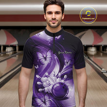 Load image into Gallery viewer, Custom Purple Butterfly Bowling Men Quarter-Zip Shirts, Team Tournament Bowlers Outfit IPHW11114