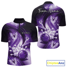 Load image into Gallery viewer, Custom Purple Butterfly Bowling Men Quarter-Zip Shirts, Team Tournament Bowlers Outfit IPHW11114