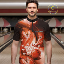 Load image into Gallery viewer, Custom Orange Butterfly Bowling Men Quarter-Zip Shirts, Team Tournament Bowlers Outfit IPHW11115