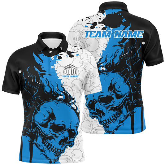 Personalized Multi-Color Flame Skull Bowling Team Shirts, Bowling Ball Pattern Bowling Jersey For Men And Women IPHW6567