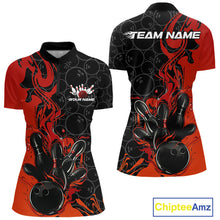Load image into Gallery viewer, Custom Red Orange Fire Flame Bowling Team Women Quarter-Zip Shirts, Bowling League Shirt IPHW10184