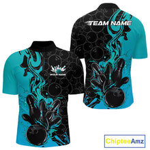 Load image into Gallery viewer, Custom Black And Blue Fire Flame Bowling Team Men Quarter-Zip Shirts, Bowling League Shirt IPHW10186