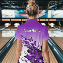 Load image into Gallery viewer, Custom Purple Gradient Butterfly Bowling Women Polo Shirts For Team, Bowling League Shirt IPHW9006