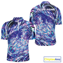 Load image into Gallery viewer, Custom Hologram Fire Flame Bowling Jerseys, Men Quarter-Zip Bowling Tournament Outfits IPHW11125