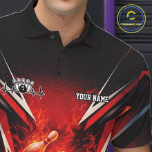 Load image into Gallery viewer, Custom Red Fire Flame Bowling Men Polo Shirt, Bowling Team Tournament Outfit IPHW11133