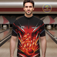 Load image into Gallery viewer, Custom Red Fire Flame Bowling Men Quarter-Zip Shirt, Bowling Team Tournament Outfit IPHW11133