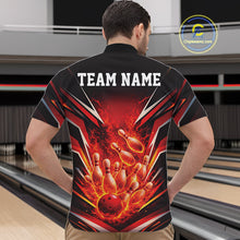 Load image into Gallery viewer, Custom Red Fire Flame Bowling Men Quarter-Zip Shirt, Bowling Team Tournament Outfit IPHW11133