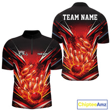 Load image into Gallery viewer, Custom Red Fire Flame Bowling Men Quarter-Zip Shirt, Bowling Team Tournament Outfit IPHW11133