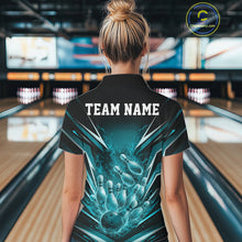 Load image into Gallery viewer, Custom Turquoise Blue Fire Flame Bowling Women Polo Shirt, Bowling Team Tournament Outfit IPHW11134