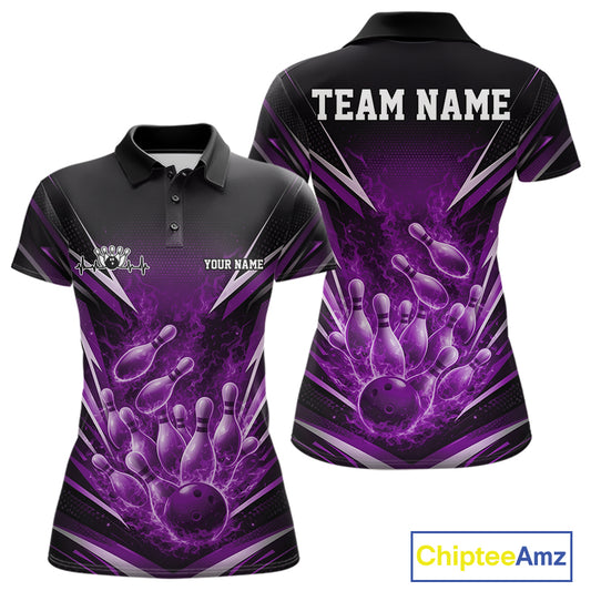 Front and back view of a men’s quarter-zip bowling shirt mockup featuring raccoon in sunglasses and patriotic bandana leaning on bowling ball illustration