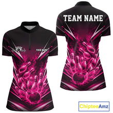 Load image into Gallery viewer, Custom Pink Fire Flame Bowling Women Quarter-Zip Shirt, Bowling Team Tournament Outfit IPHW11136