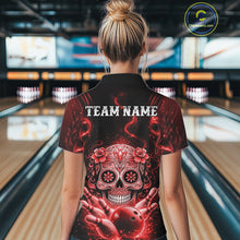 Load image into Gallery viewer, Custom Red Sugar Skull Bowling Women Polo Shirt, Halloween Team Bowling Outfit IPHW11145