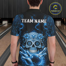 Load image into Gallery viewer, Custom Blue Sugar Skull Bowling Men Polo Shirt, Halloween Team Bowling Outfit IPHW11146
