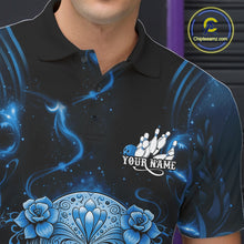 Load image into Gallery viewer, Custom Blue Sugar Skull Bowling Men Polo Shirt, Halloween Team Bowling Outfit IPHW11146
