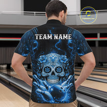 Load image into Gallery viewer, Custom Blue Sugar Skull Bowling Men Quarter-Zip Shirt, Halloween Team Bowling Outfit IPHW11146