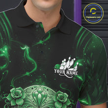 Load image into Gallery viewer, Custom Green Sugar Skull Bowling Men Polo Shirt, Halloween Team Bowling Outfit IPHW11147