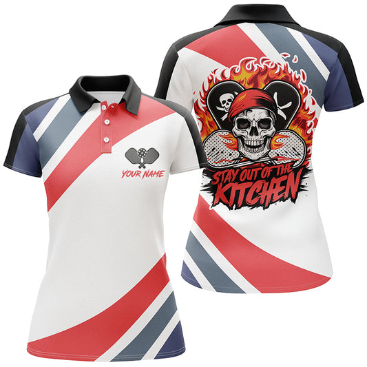 Custom Skull Pickleball Polo Shirts For Men, Pickleball Men Attire "Stay Out Of The Kitchen" IPHW6731