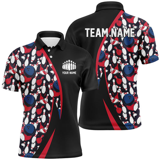Red, White And Blue Bowling Ball And Pins Pattern Custom Bowling Team Jerseys For Men IPHW6732