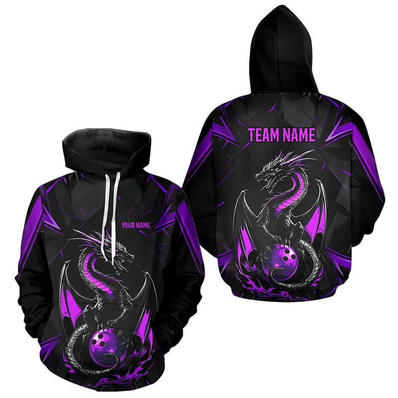 Custom Black And Purple Dragon Bowling Men And Women Hoodie Shirt, Dragon Bowling Team Shirt Uniform IPHW7314