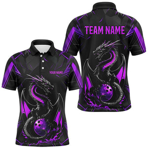 Custom Black And Purple Dragon Bowling Shirts For Men, Dragon Bowling Team Shirts Uniform IPHW7314