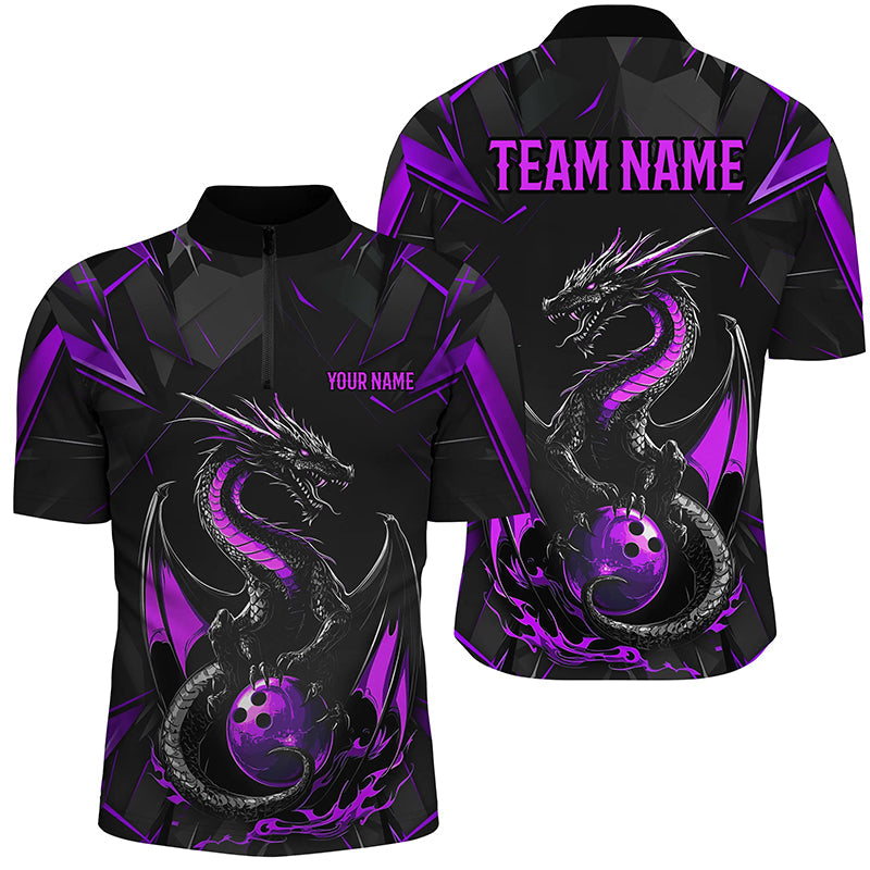 Custom Black And Purple Dragon Bowling Shirts For Men, Dragon Bowling Team Shirts Uniform IPHW7314