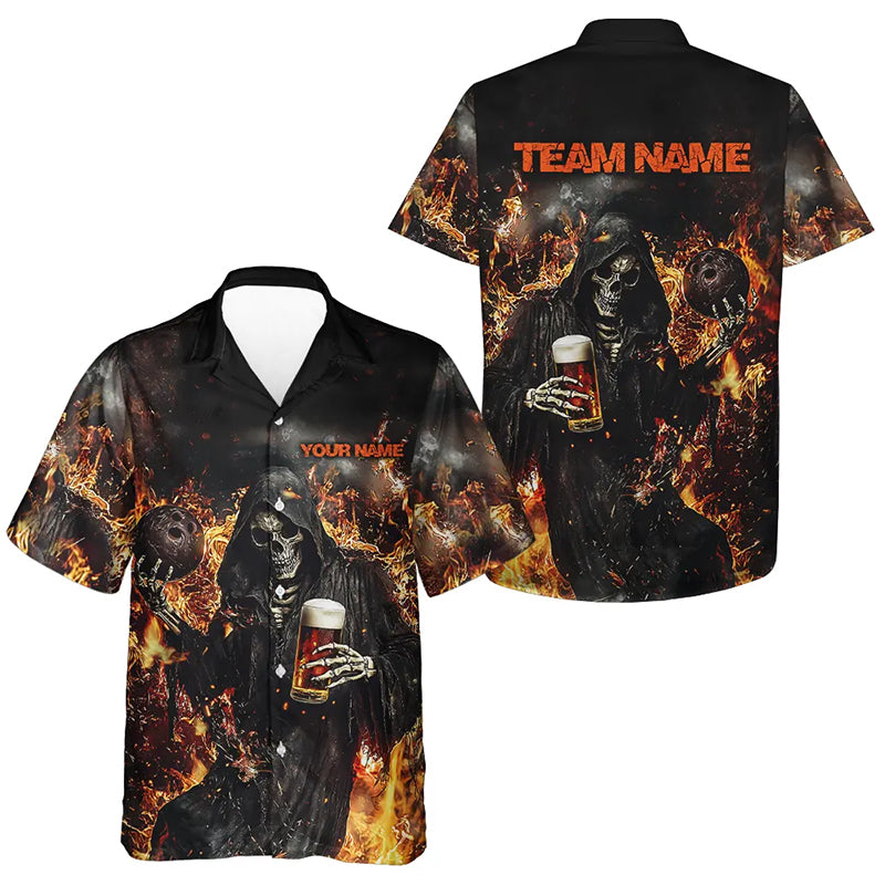 Bowling And Beer Custom Skull Bowling Hawaiian Shirts For Men And Women, Gothic Halloween Style Outfits IPHW7632