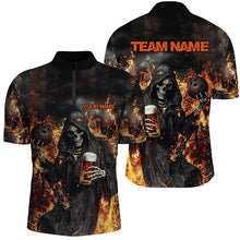 Load image into Gallery viewer, Bowling And Beer Custom Skull Bowling Shirts For Men, Gothic Halloween Style Outfits IPHW7632