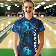 Load image into Gallery viewer, Custom Blue Thunder Lightning Bowling Team Women Shirt, Dragon Bowling Jerseys IPHW10194