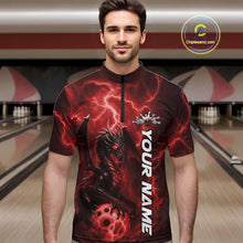 Load image into Gallery viewer, Custom Red Thunder Lightning Bowling Team Men Quarter-Zip Shirt, Dragon Bowling Jerseys IPHW10195