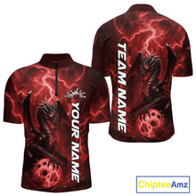 Load image into Gallery viewer, Custom Red Thunder Lightning Bowling Team Men Quarter-Zip Shirt, Dragon Bowling Jerseys IPHW10195