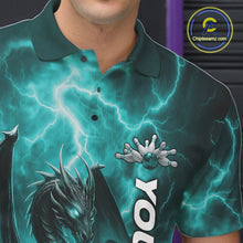 Load image into Gallery viewer, Custom Turquoise Blue Thunder Lightning Bowling Team Men Polo Shirt, Bowling Jerseys IPHW10196