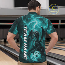 Load image into Gallery viewer, Custom Turquoise Blue Thunder Lightning Bowling Team Men Quarter-Zip Shirt, Bowling Jerseys IPHW10196