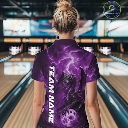 Custom Purple Thunder Lightning Bowling Team Women Polo Shirt, Dragon Bowling Jerseys IPHW10197