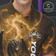 Load image into Gallery viewer, Custom Yellow Thunder Lightning Bowling Team Men Polo Shirt, Dragon Bowling Jerseys IPHW10198