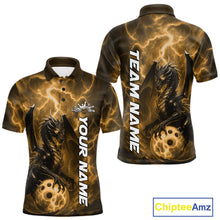 Load image into Gallery viewer, Custom Yellow Thunder Lightning Bowling Team Men Polo Shirt, Dragon Bowling Jerseys IPHW10198