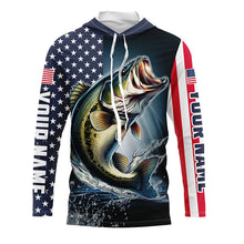 Load image into Gallery viewer, Personalized American Flag Bass Long Sleeve Fishing Shirts, Patriotic Bass Fishing Jerseys IPHW6877