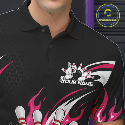 Custom Pink Flame Bowling Jerseys, Bowling Team Men Polo Shirt Bowlers Outfit IPHW11705